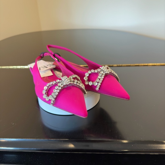 NWT Zara Luxury Summer Wedding Embelished Bejeweled Bow slingback mules/shoes - Picture 8 of 17